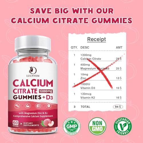 Close up of Lucnvem vitamin D3 K2 calcium gummies