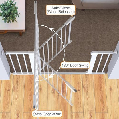 Cumbor auto close dog gate protecting a wide staircase entry point