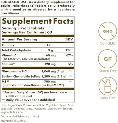 Solgar Extra Strength Glucosamine Chondroitin MSM w/Ester-C, 180 Tablets - Promotes Healthy Joints, Supports Comfortable Movement & Collagen Formation - Non-GMO, Gluten No, Dairy No - 60 Servings - Image 3