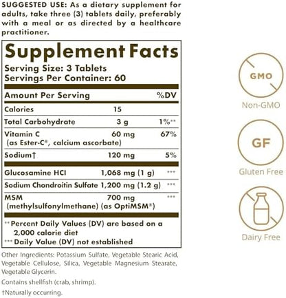 Solgar Extra Strength Glucosamine Chondroitin MSM w/Ester-C, 180 Tablets - Promotes Healthy Joints, Supports Comfortable Movement & Collagen Formation - Non-GMO, Gluten No, Dairy No - 60 Servings - Image 3