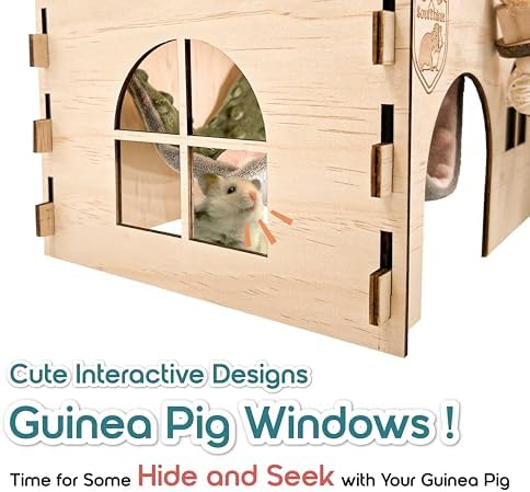 SoulThink(R) Large Guinea Pig Hideout & House - Easy to Assemble Wooden Guinea Pig Castle with Hammock, Ramp and Toys Accessories Habitat Suitable for Hamsters and Chinchilla - Image 7