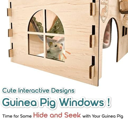 SoulThink(R) Large Guinea Pig Hideout & House - Easy to Assemble Wooden Guinea Pig Castle with Hammock, Ramp and Toys Accessories Habitat Suitable for Hamsters and Chinchilla - Image 7