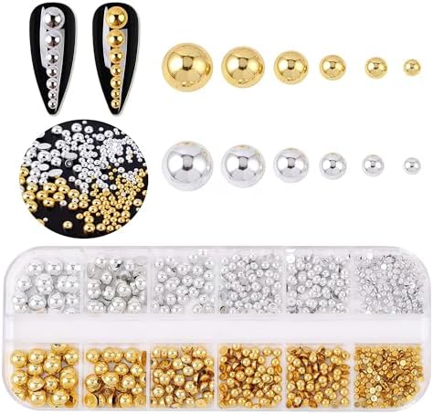 Close up of Belleboost flatback pearl and metallic bead assortment for DIY nail art