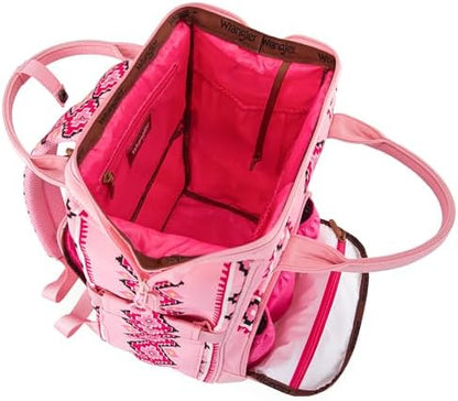Rear view of the western diaper backpack detailing the padded adjustable shoulder straps.