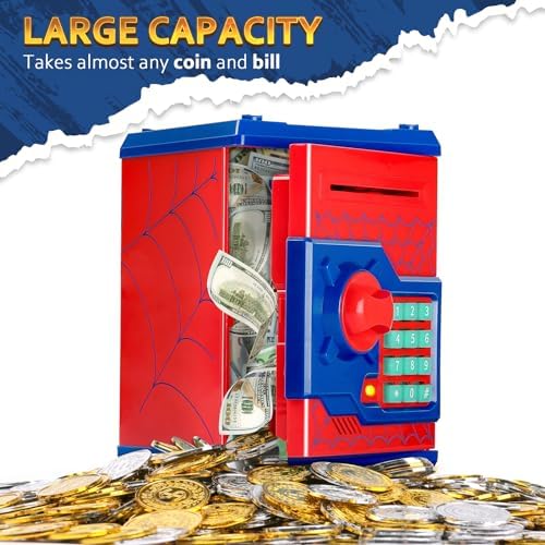 Vcertcpl kids password protected toy safe detailing the top entry coin slot configuration.