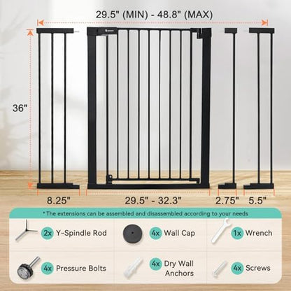 Comomy tall baby gate extension installation kit with no-drill wall protectors.