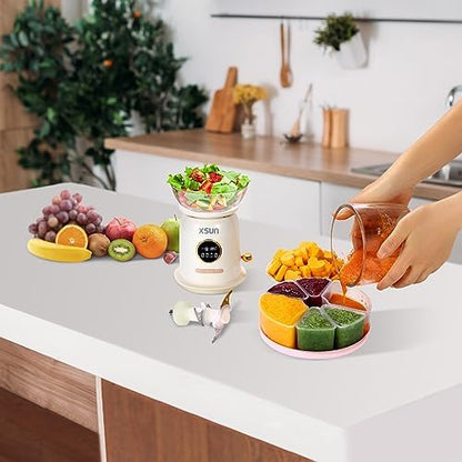 XSUN eighteen in one baby food processor set with included silicone spoons and storage containers