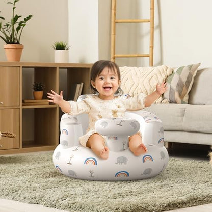Side view of GloTika portable infant sitting chair showing bionic backrest support.