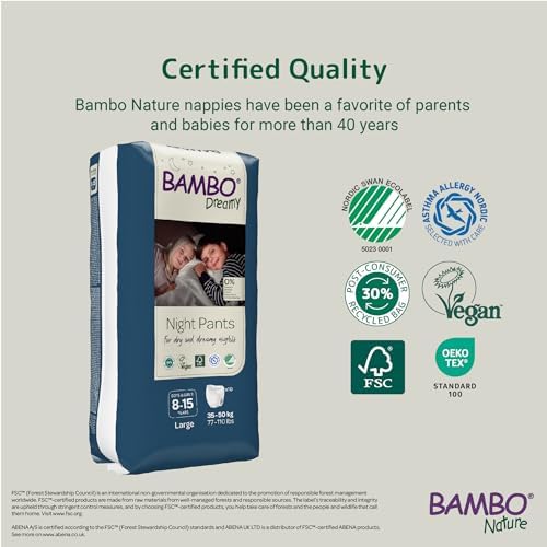 Close up view of the Nordic Swan Ecolabel and Asthma Allergy approval badges on Bambo Nature packaging.