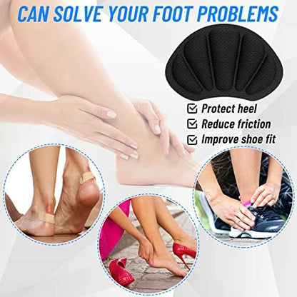 Pack of eight black self adhesive heel cushions for sneakers and boots