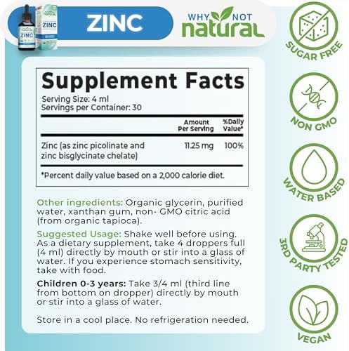 Bioavailable liquid zinc supplement by Why Not Natural in a 260.0g glass bottle