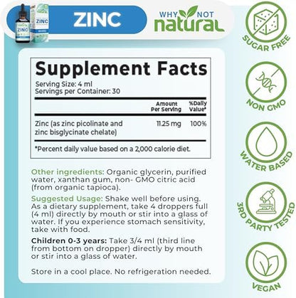 Bioavailable liquid zinc supplement by Why Not Natural in a 260.0g glass bottle