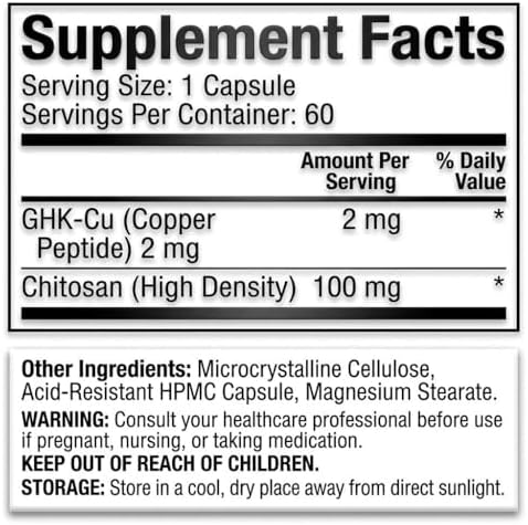 Akgenix GHK-Cu delayed release acid resistant capsules nutritional facts and usage guide.