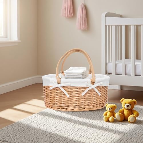 Qingtuhome Wicker Diaper Caddy with detachable white lining interior