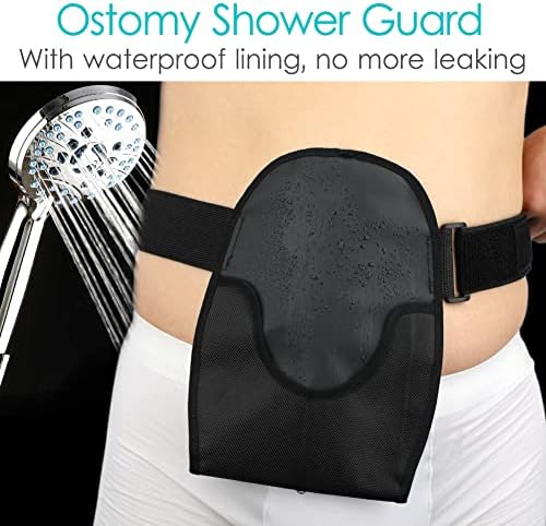 Adjustable elastic waistband on SinaiSea colostomy pouch cover showing hook and loop closure.
