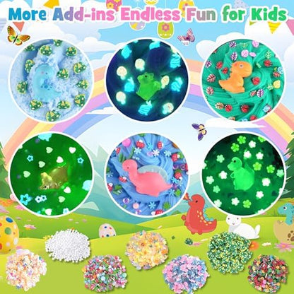 Child stretching soft non-sticky green butter slime from the LAWOHO kit