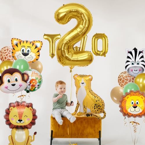 Aodesai jungle safari themed baby shower balloon display highlighting vibrant tropical colors.