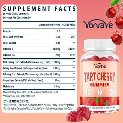 Yonrave 3300mg Tart Cherry Gummies supplement facts label