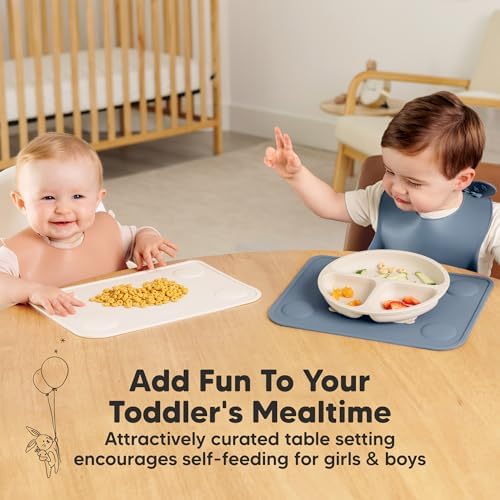 Two pack set of KeaBabies silicone mats placed inside a kitchen dishwasher rack