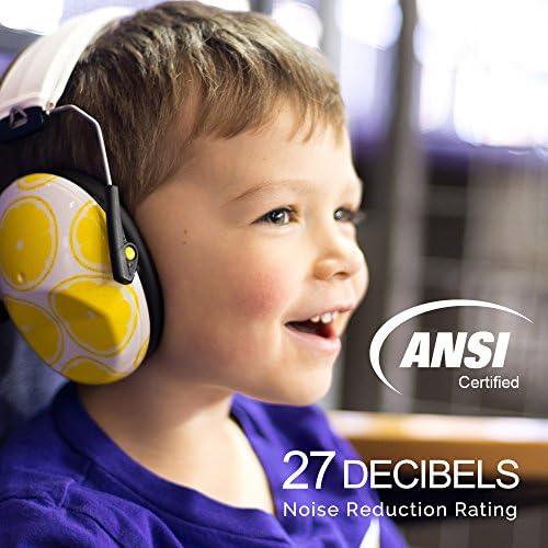 Muted autism support ear muffs in travel ready position