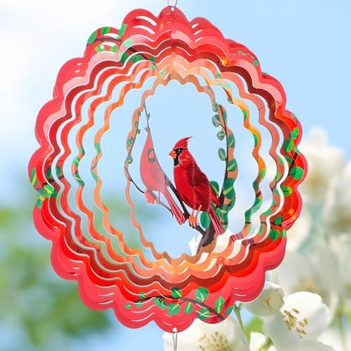 Detailed view of cardinal 3D metal wind catcher sculpture