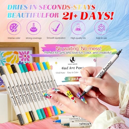 Model demonstrating DIY nail design with Magic Armor pens