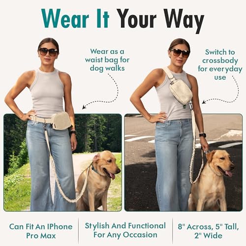 Close up of built in waste bag dispenser on Junipooch ivory belt bag