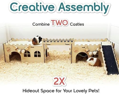 SoulThink(R) Large Guinea Pig Hideout & House - Easy to Assemble Wooden Guinea Pig Castle with Hammock, Ramp and Toys Accessories Habitat Suitable for Hamsters and Chinchilla - Image 6
