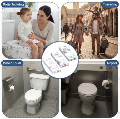 Oversized travel toilet cover protecting clothes from touching public restroom rims