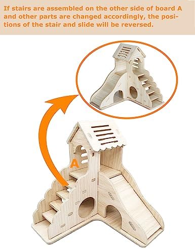 Hamster Hideout Cage Accessories - Hamster House and Habitat Wooden Hide Hut with Climbing Ladder and Slide for Dwarf Gerbils and Mouse Mice Rat Other Small Animals etc. - Image 5