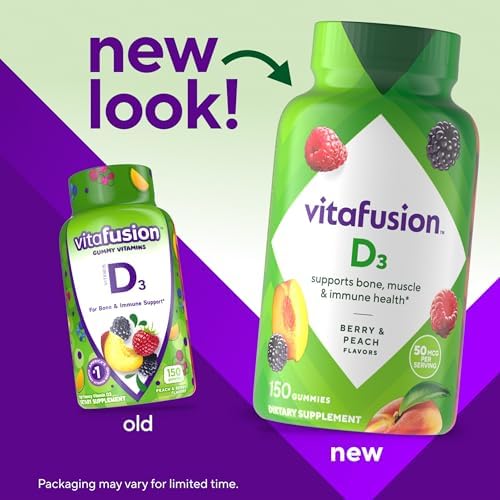 Vitafusion Vitamin D3 nutritional supplement facts label and dosage details.
