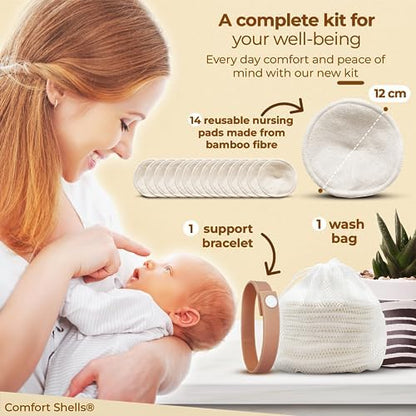 14 pack set of Comfort Shells washable nursing pads with accessories