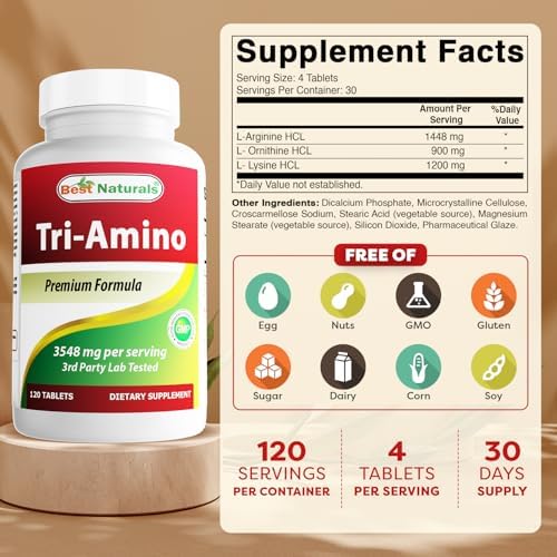 Best Naturals Tri-Amino supplement label details