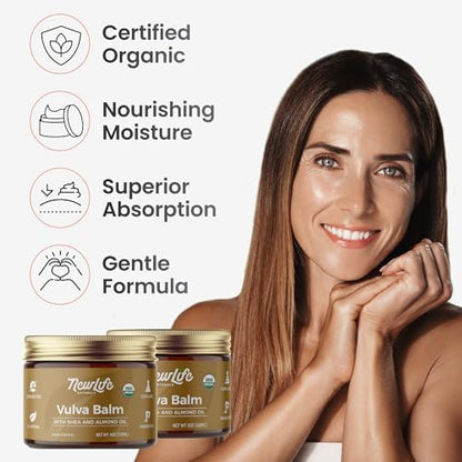 Detail of NewLife Naturals vulva butter ingredients including shea butter and honey