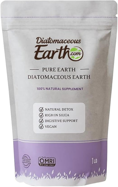 DiatomaceousEarth food grade organic powder front view package for human and pet supplement.