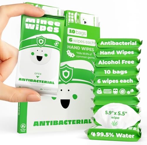 Impossibly Compact Travel Antibacterial Wipes Hand Sanitizer - 99.5% Water and Aloe - Safe for Sensitive Skin & Hypoallergenic Hand Wipes - Travel Essentials For Adults & Kids, 10 Pack Total 60 Wipe - Image 1