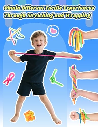 Children playing with rainbow colored stretchy fidget strings