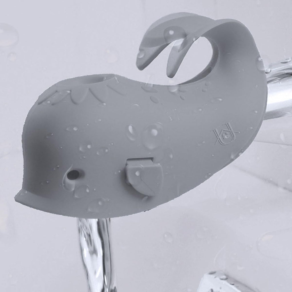 Uorneri gray silicone whale bath spout cover front view for baby safety