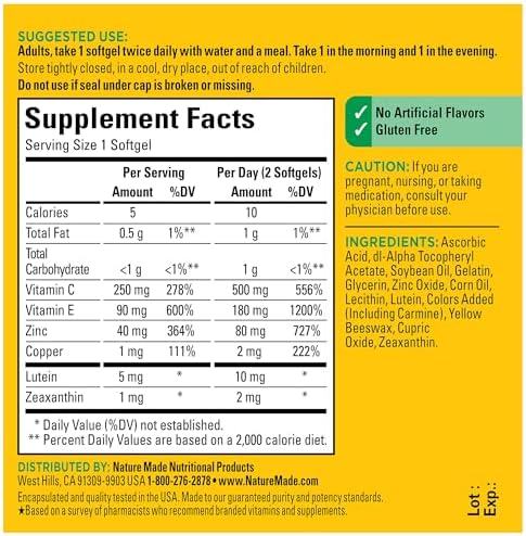 Nature Made vision support softgels arranged for daily health routine