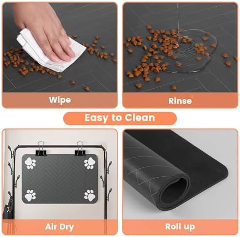 Dk177 Paw Print Pattern Pet Feeding Mat in use with bowls