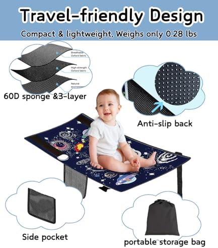 Close up of the space themed cartoon pattern and convenient mesh storage pocket on the JUELWRY kids bed.
