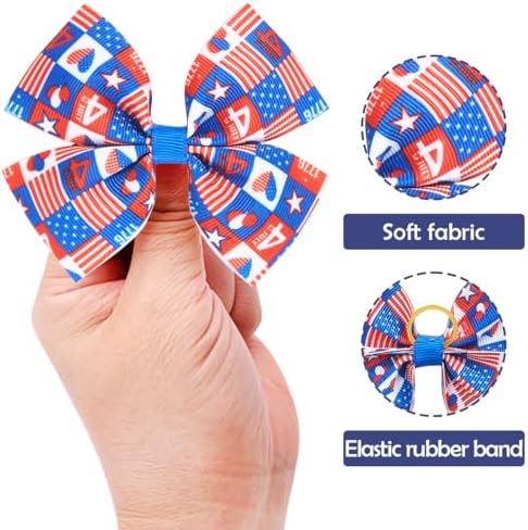 Close up of silky ribbon dog hair bow with elastic band