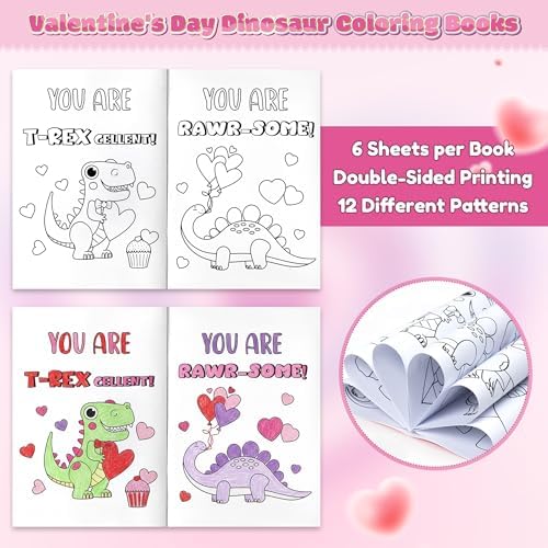 Six different colorful cartoon dinosaur covers laid out showing sweet friendship messages like Our Friendship is Jurassic.