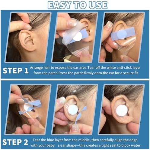 Flexible and breathable PU film ear covers designed for newborn and toddler bathroom safety.