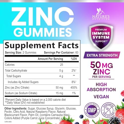 Vegan zinc gummies by Nature's Nutrition for skin and bone health