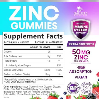 Vegan zinc gummies by Nature's Nutrition for skin and bone health