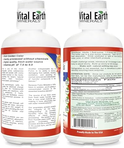 Vital Earth Minerals Fulvic Minerals dietary supplement showing the nutritional facts label