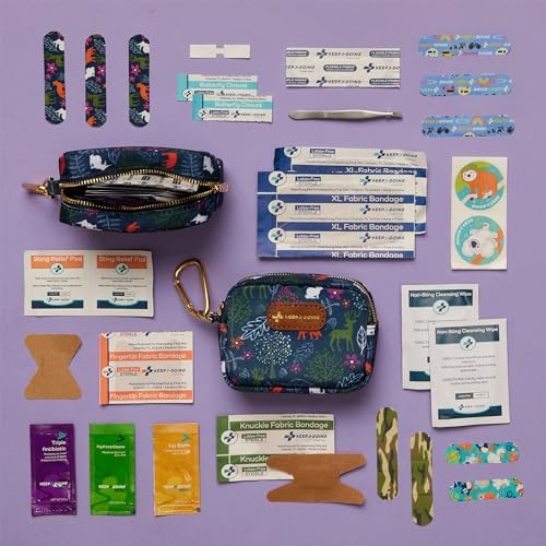 KeepGoing kids first aid kit clipped to a diaper bag using carabiner
