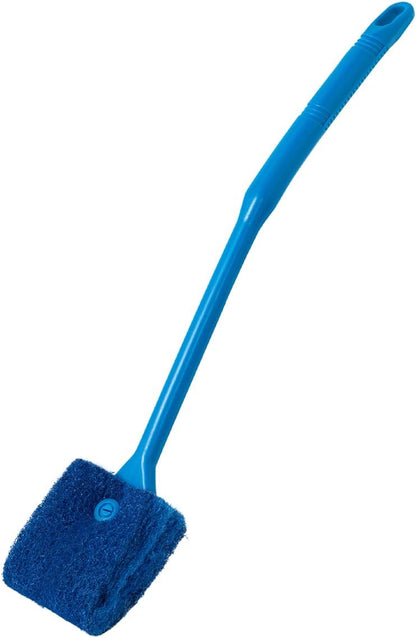 SLSON Aquarium Algae Scraper front view showcasing the long handle and blue double-sided sponge brush.
