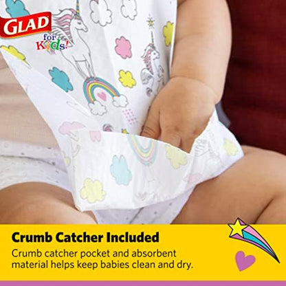 Back view of Glad disposable bib showing adhesive tab